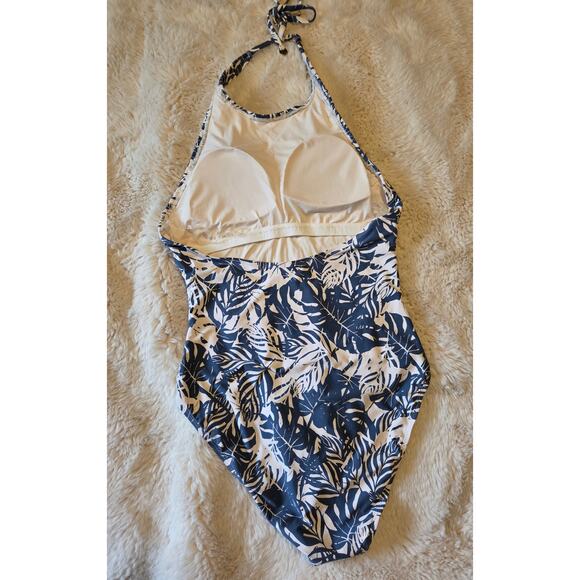 Anne Cole Coastal Beachy High Neck Smocked front Open back one piece size 14 - Picture 3 of 7